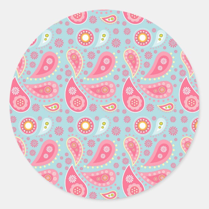 Bright Blue and Pretty Pink Paisley Pattern Stickers