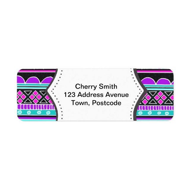 Bright Blue and purple tribal pattern Label (Front)
