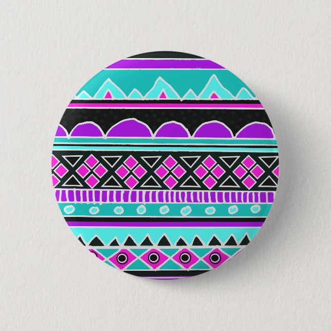 Bright Blue and purple tribal pattern Pinback Button (Front)