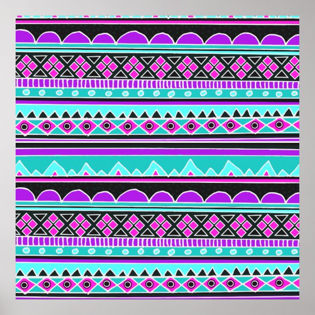 Bright Blue and purple tribal pattern Poster (Front)
