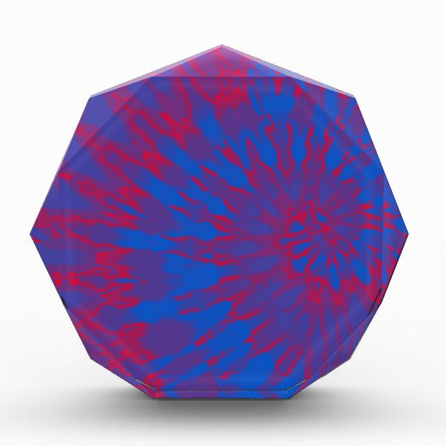 Bright Blue and Red Spiral Tie Dye Acrylic Award (Front)
