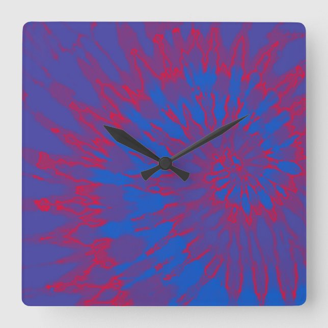 Bright Blue and Red Spiral Tie Dye Clock (Front)