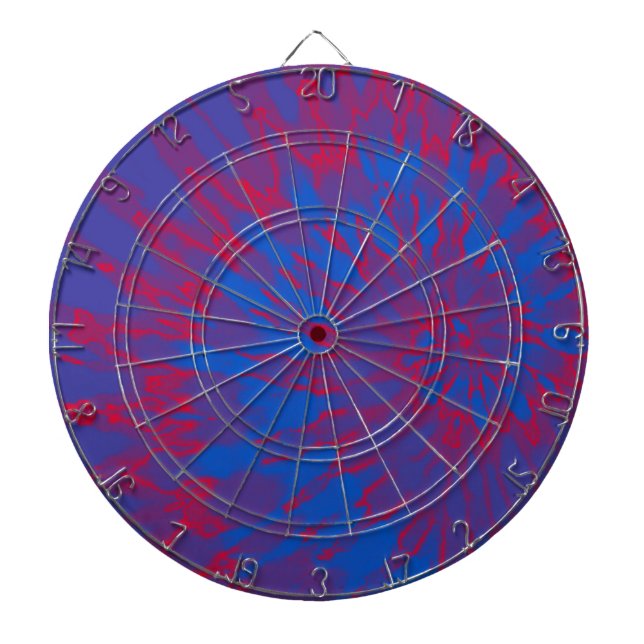 Bright Blue and Red Spiral Tie Dye Dart Board (Front)