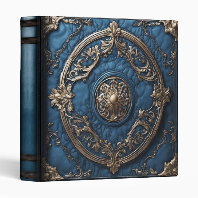 Bright Blue and Silver Leather Look Photo Album 3 Ring Binder (Front/Spine)
