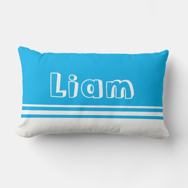 Bright Blue and White Boys Name Reading Nook Lumbar Pillow (Front)