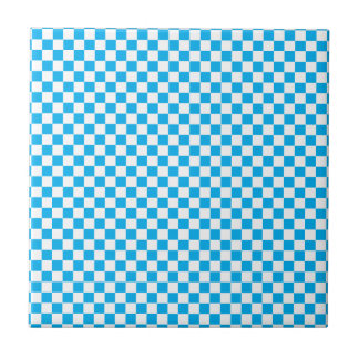 Bright Blue and White Checkerboard Ceramic Tile