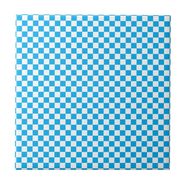 Bright Blue and White Checkerboard Ceramic Tile (Front)