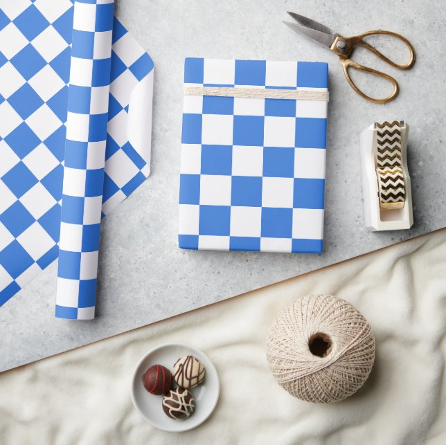 Bright Blue and White Checkerboard Tile Wrapping Paper (Crafts)