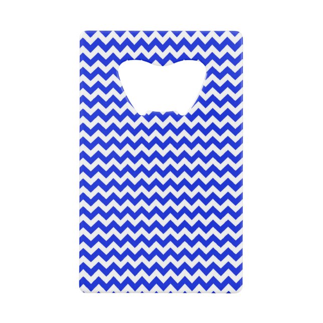 Bright Blue and White Chevron Credit Card Bottle Opener (Front)