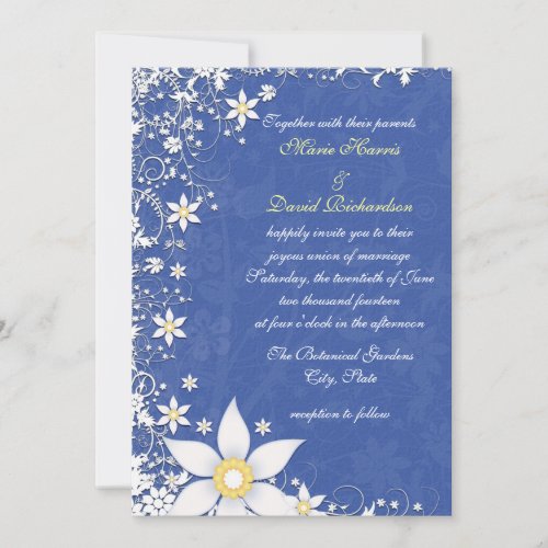 Bright Blue and White Floral Wedding Invitations