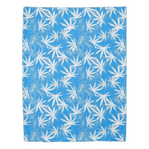 Bright Blue and White Leaf Pattern Duvet Cover