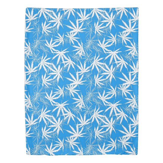 Bright Blue and White Leaf Pattern Duvet Cover (Front)