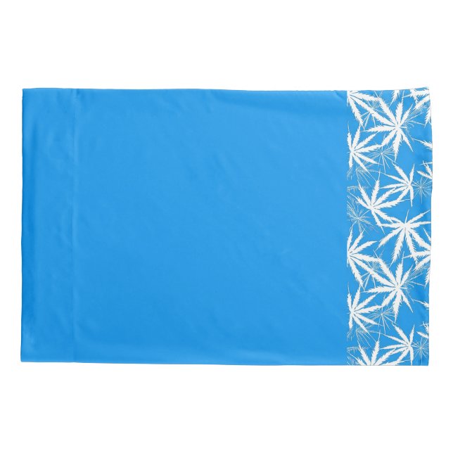 Bright Blue and White Leaf Pattern Pillow Case (Back)