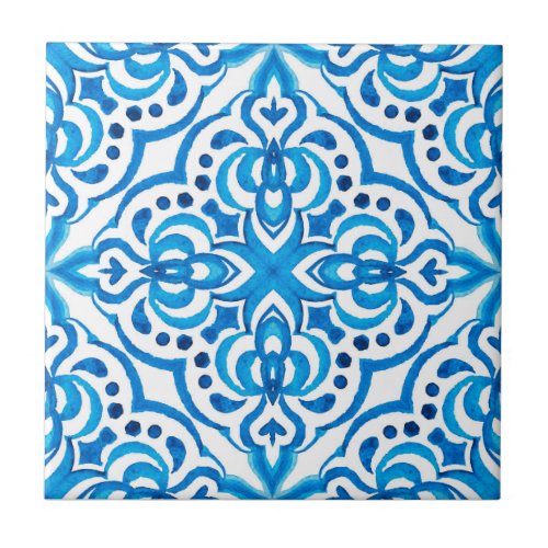 Bright Blue and White Moroccan  Ceramic Tile