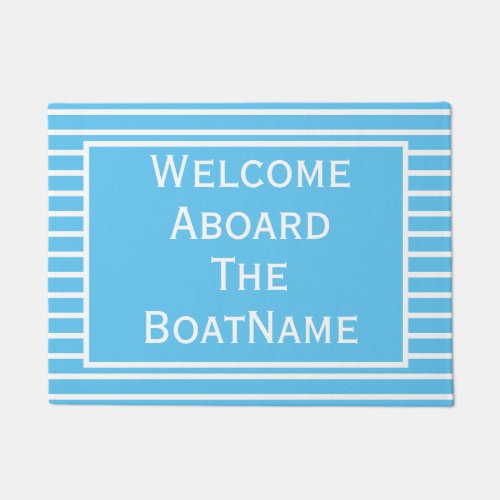 Bright Blue and White Welcome Aboard Boat Doormat