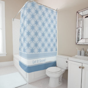 Bright Blue and Winter White Snowflake Pattern Bat Shower Curtain