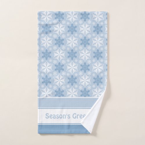 Bright Blue and Winter White Snowflake Pattern Bath Towel Set