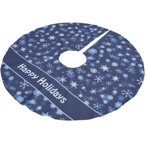 Bright Blue and Winter White Snowflake Pattern Brushed Polyester Tree Skirt