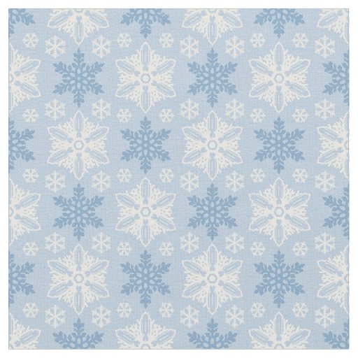 Bright Blue and Winter White Snowflake Pattern Fabric