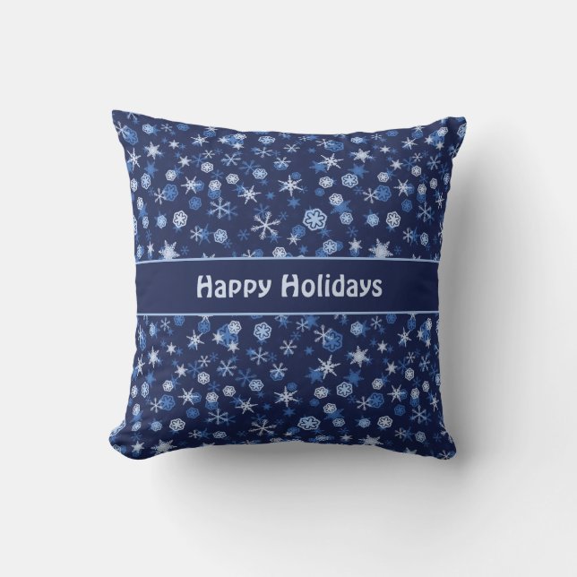 Bright Blue and Winter White Snowflake Pattern Throw Pillow (Front)