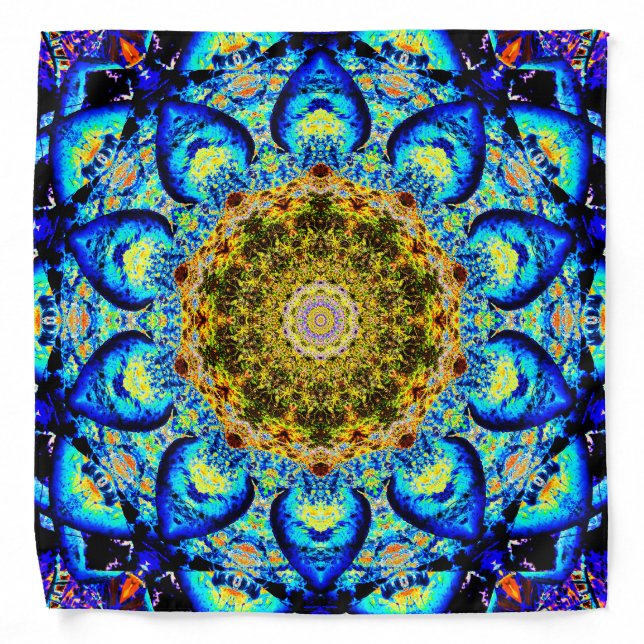 Bright Blue and Yellow Mandala Bandana (Front)