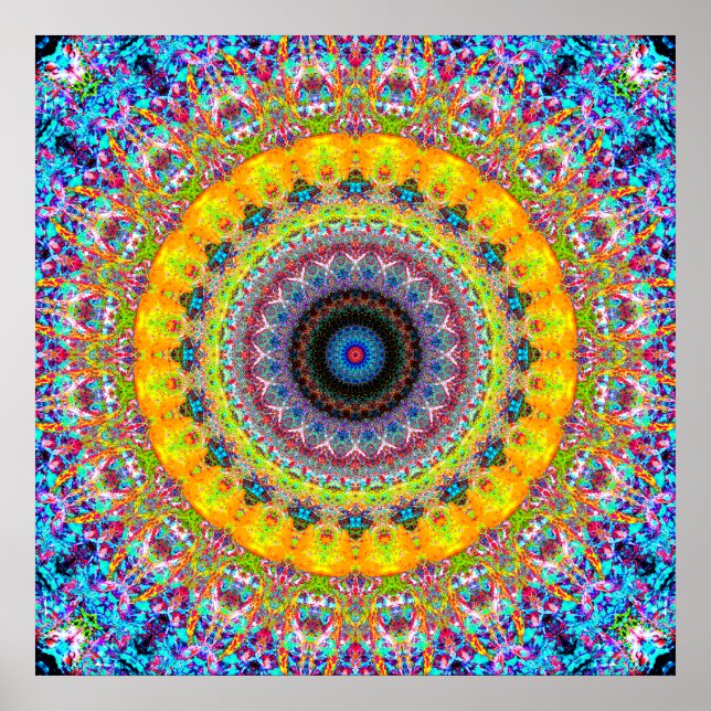 Bright Blue and Yellow Mandala Poster (Front)