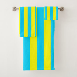 Bright Blue and Yellow Stripes Bath Towel Set