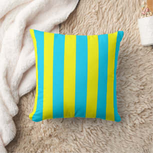 Bright Blue and Yellow Stripes Throw Pillow