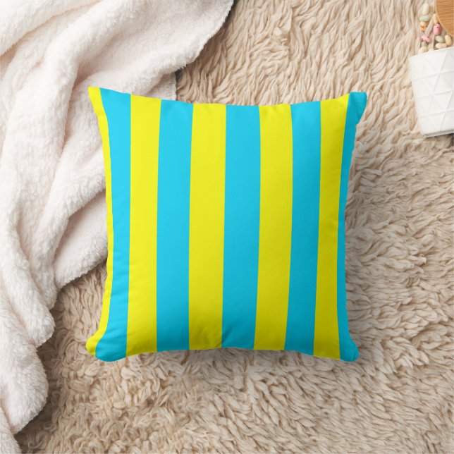 Bright Blue and Yellow Stripes  Throw Pillow (Blanket)