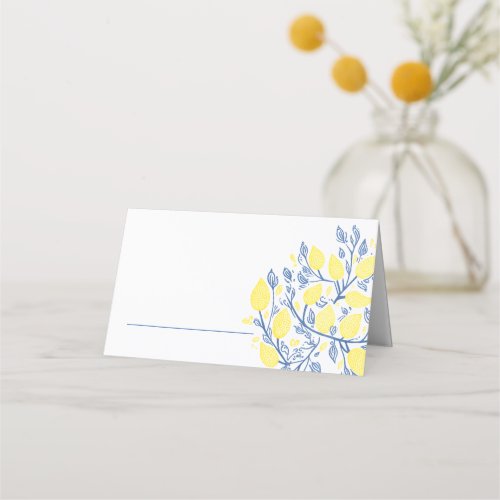 Bright blue and yellow table name place card