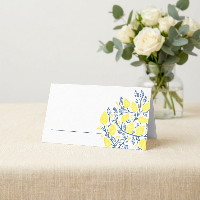Bright blue and yellow table name place card (Bright blue and yellow table name place card.)
