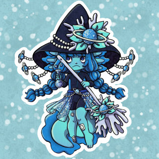 Bright Blue Axolotl Witch (Hexolotl) Sticker