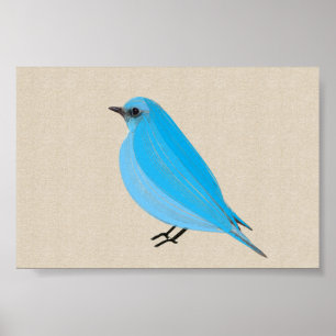 Bright Blue Bird Tanager on Linen Canvas Poster
