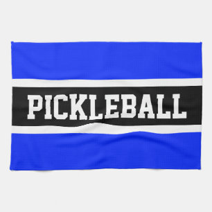 Bright Blue Black Racing Stripes PICKLEBALL Text Kitchen Towel
