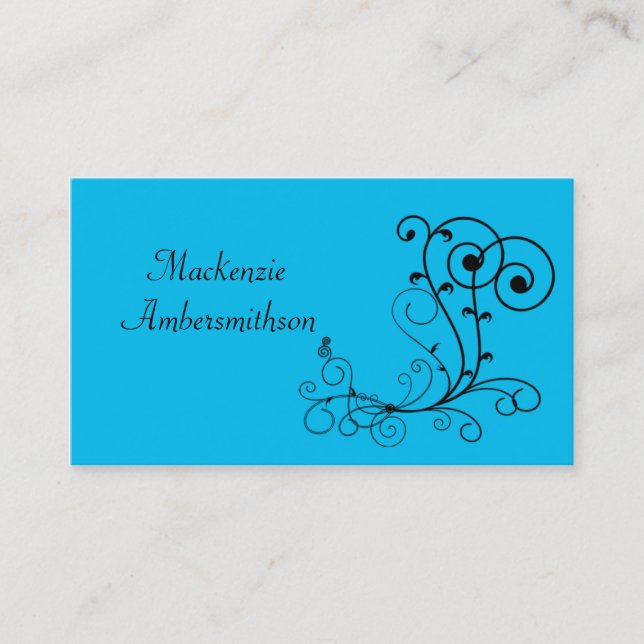 Bright Blue Black Swirl Business Card (Front)