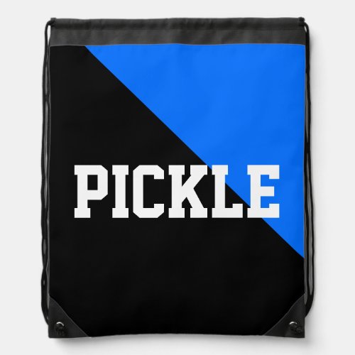 Bright Blue Black Wedges Sporty PICKLE Text Drawstring Bag