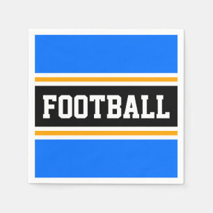 Bright Blue Black White Orange FOOTBALL Stripes Napkins