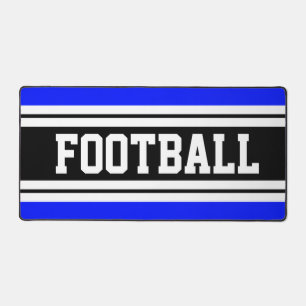 Bright  Blue Black White Stripes FOOTBALL Text Desk Mat