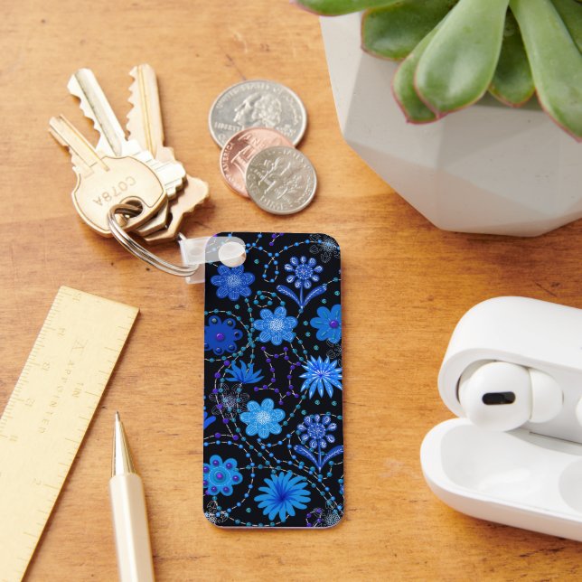 Bright Blue Boho Flowers Keychain (Desk)