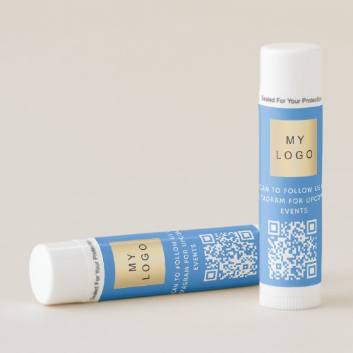 Bright blue business logo QR code Lip Balm Zazzle