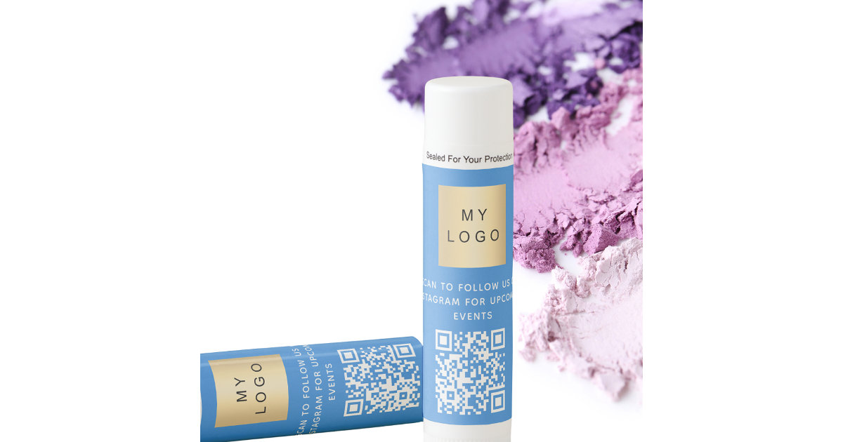 Bright blue business logo QR code Lip Balm Zazzle