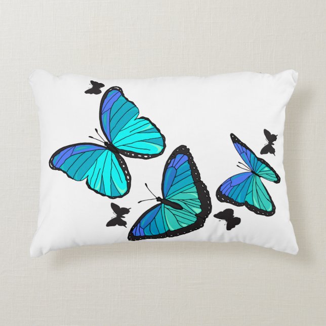 Bright Blue Butterflies in Flight Illustration Accent Pillow (Front)