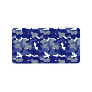 Bright Blue Camouflage Sparkle Camo Army Soldier Label