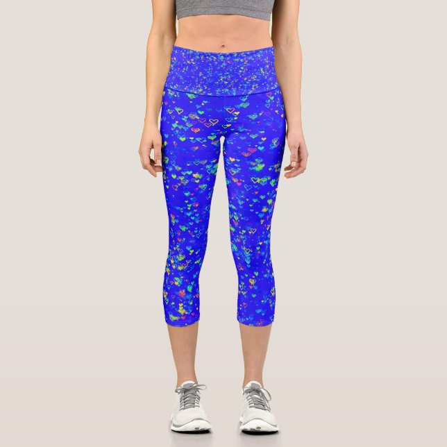 Bright Blue Capris with Colorful Hearts (Front)