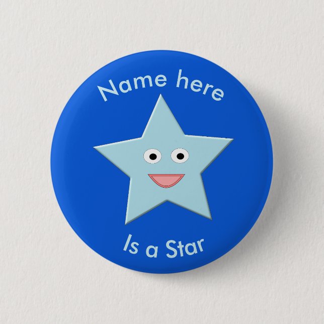 Bright Blue Celebration Star Custom Button (Front)