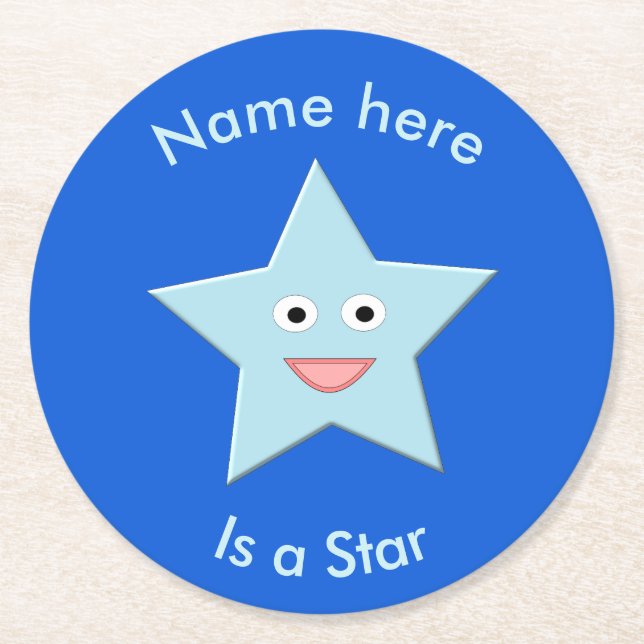 Bright Blue Celebration Star Custom Paper Coasters (Front)
