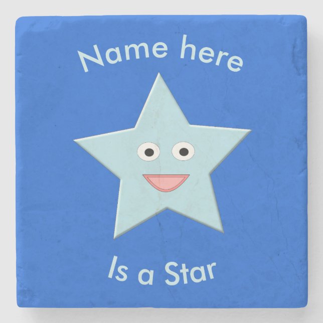 Bright Blue Celebration Star Custom Stone Coaster (Front)