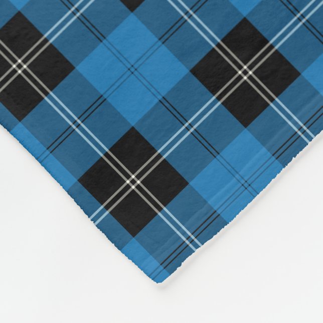 Bright Blue Clan Ramsay Hunting Tartan Fleece Blanket (Corner)
