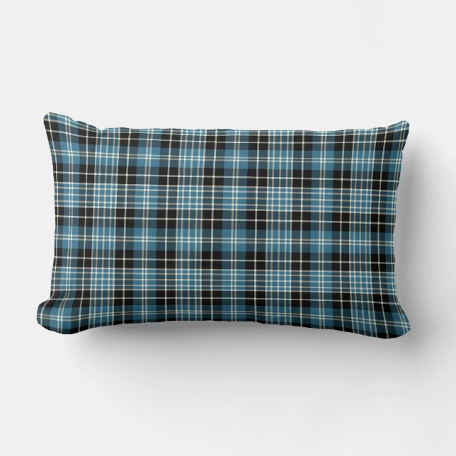 Bright Blue Clark Clan Scottish Plaid Lumbar Pillow (Front)