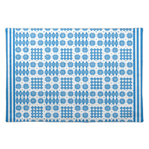 Bright Blue Cloth Placemat: Welsh Tapestry Pattern Placemat